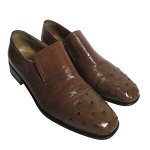 Meresh Ostrich and Leather Brown Shoes Size 9.5 Made in Italy